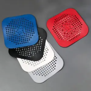 Quadratische Silikon-Abflusssiebe in Blau, Schwarz, Weiß, Grau und Rot