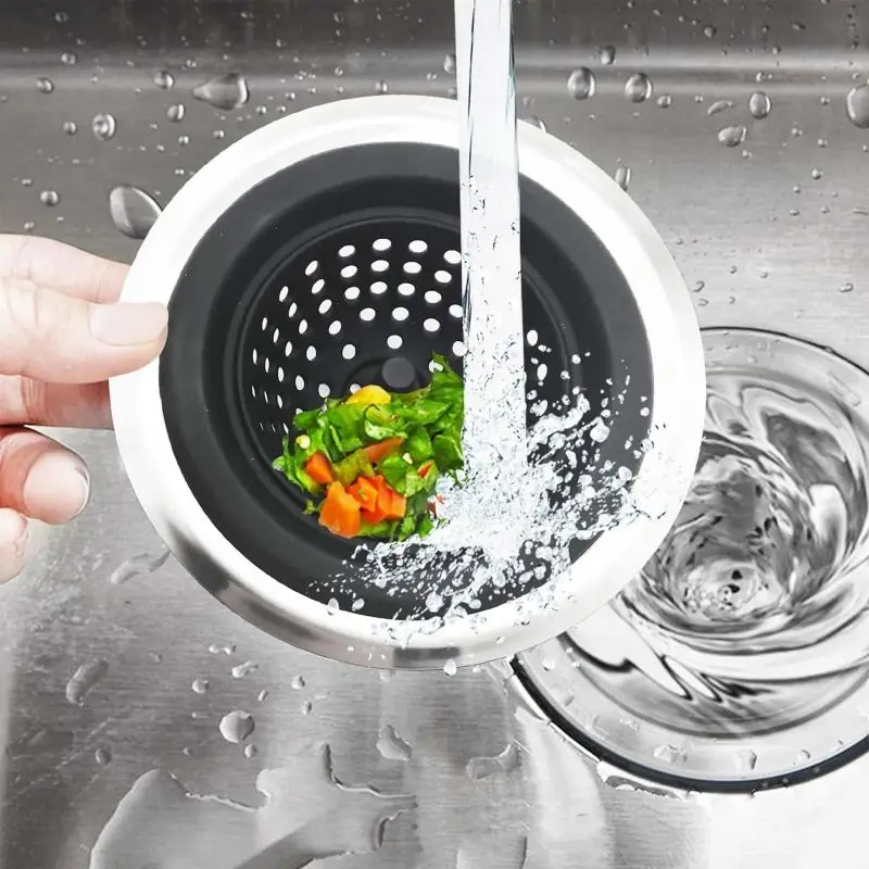 Spülen-Abflusssieb mit Lochkorb, Mittelgriff und silbernem Rand – Bild 2
